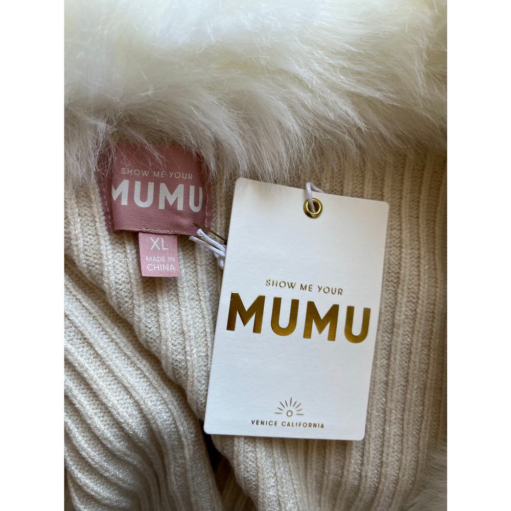 Show Me Your Mumu Lombardi Long Cardi Snowy White Faux Fur Size XL - Picture 3 of 4